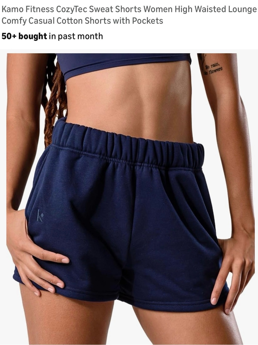 Kamo Fitness Navy High-Waist CozyTec Sweat Shorts with Pockets